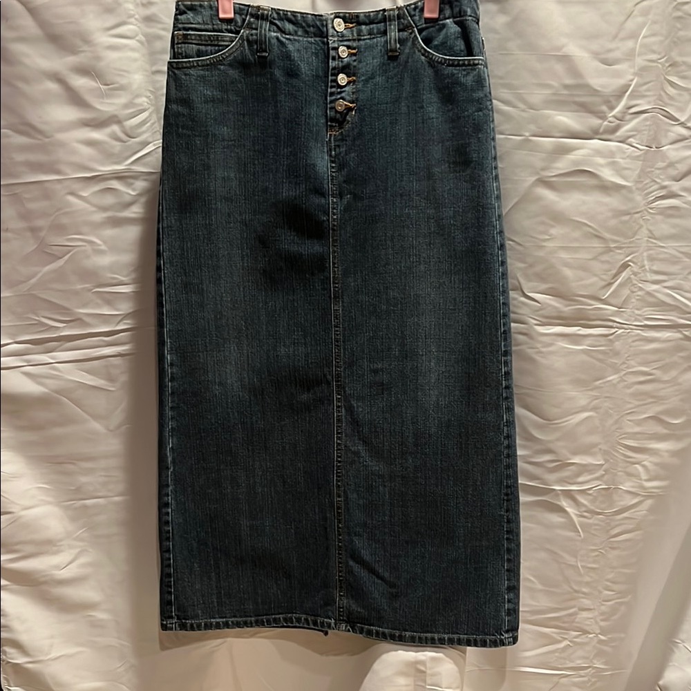 GAP Women's Dark Blue Long Denim Skirt Back Slit Size 6